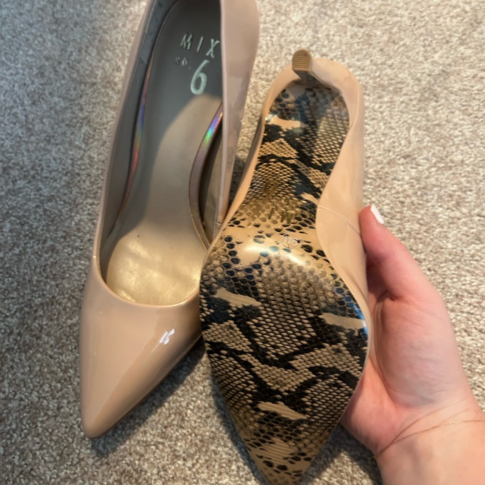 No 6 nude Heels with cheetah print bottoms